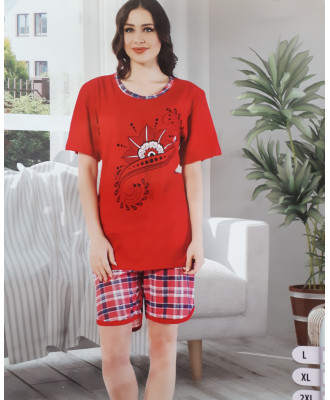 Хлопковая пижама c шортами ASMA 7128