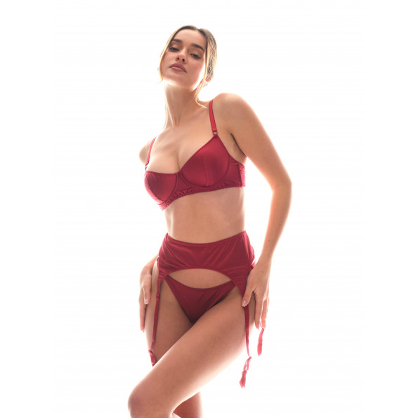 Бордовий комплект з вишуканого сатину Zhu-Zha 231(Бюстгальтер зі стрінгами)