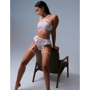 Белый комплект: бюстгальтер + стринги + пояс Zhu Zha 422 Bianca