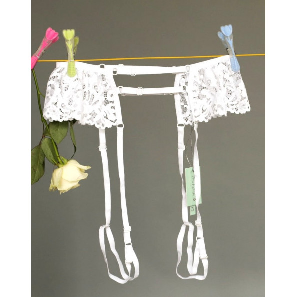 Белый комплект: бюстгальтер + стринги + пояс Zhu Zha 422 Bianca