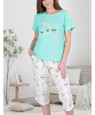 Хлопковая пижама с бриджами 32028 Кактус
