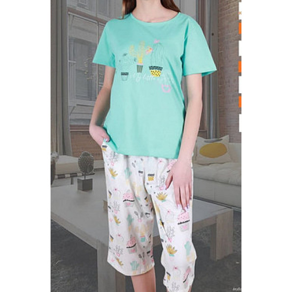 Хлопковая пижама с бриджами 32028 Кактус